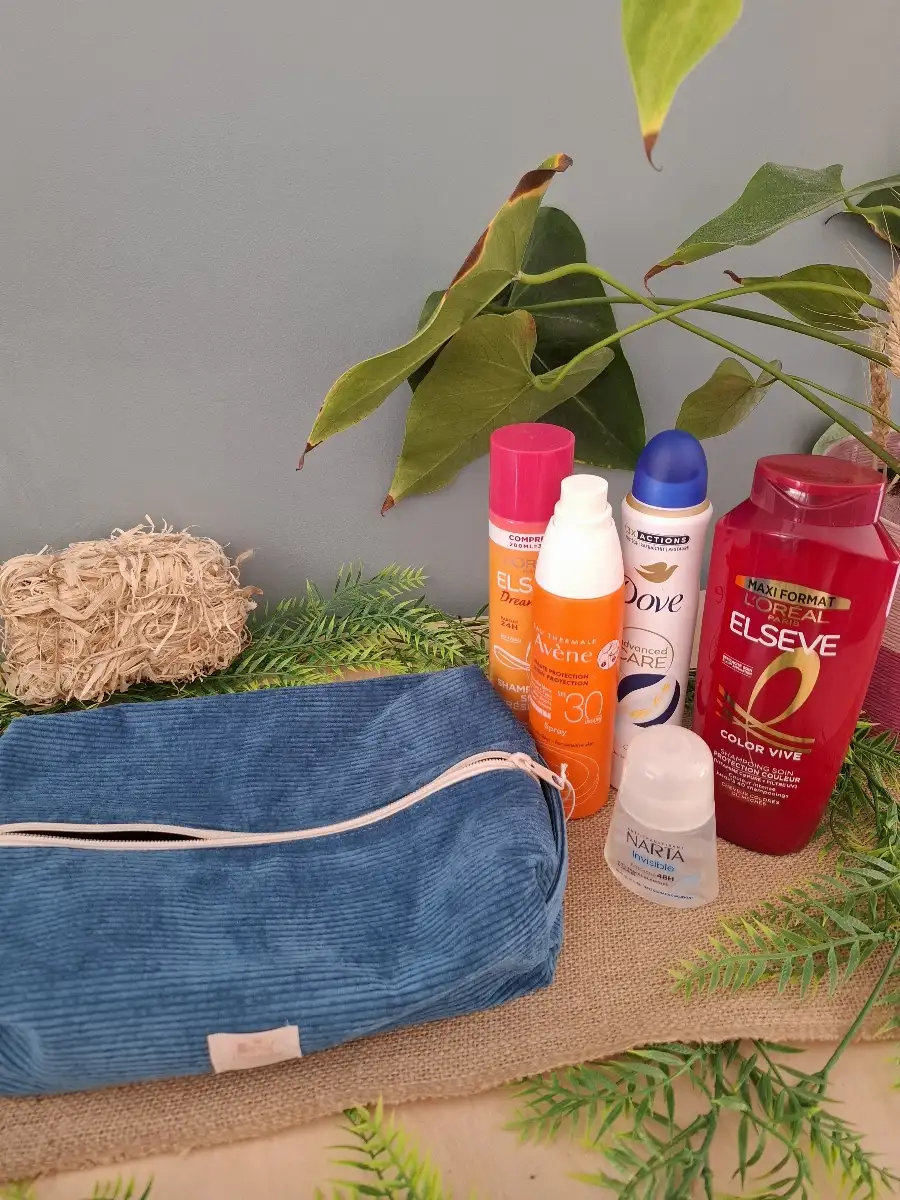 Trousse de toilette velours bleu canard